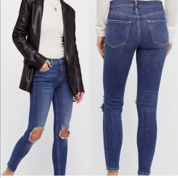 Free People Busted Knee Dark Wash Jeans Size 25 - Picture 1 of 8